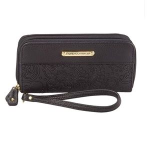 Stone Mountain Black Embossed Paisley Print Wristlet Wallet